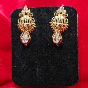 Elegant Impon Stone Drop Jhumka Earrings for Women | Traditional Ethnic Wedding & Festive Wear Jewellery | Gold Plated Imitation Earring