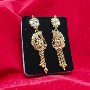 Traditional Impon Peacock Chain Drop Earrings for Women | Ethnic Wedding & Festive Wear Jewellery | Gold Plated Imitation Earring