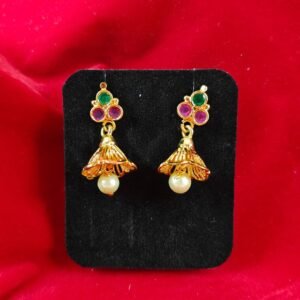 Traditional Impon Gold Plated Stone & Pearl Jhumka Earrings for Women | Ethnic Wedding & Festive Wear Jewellery | Gold Plated Imitation Earring