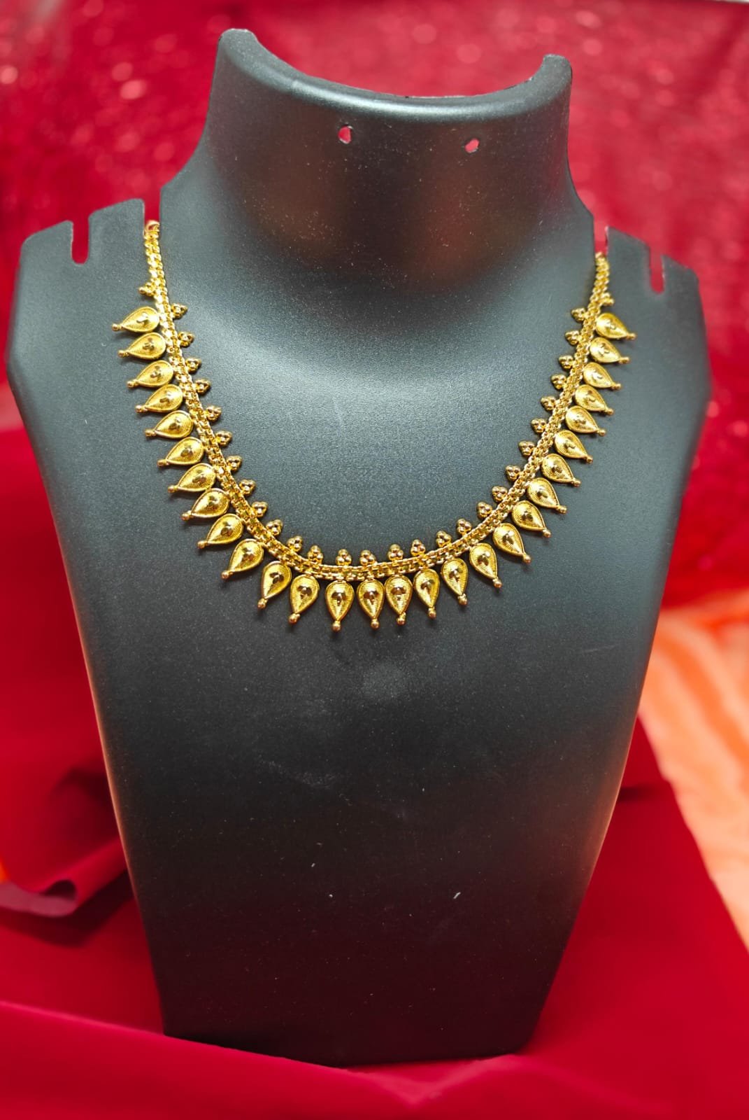 Elegant Impon Leaf Drop Design Necklace for Women | Traditional Ethnic Wedding & Festive Wear Jewellery | Gold Plated Imitation Necklace