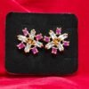 Elegant Impon Pink Stone Floral Stud Earrings for Women | Ethnic Wedding & Festive Wear Jewellery | Gold Plated Imitation Earring