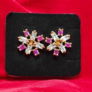 Elegant Impon Pink Stone Floral Stud Earrings for Women | Ethnic Wedding & Festive Wear Jewellery | Gold Plated Imitation Earring