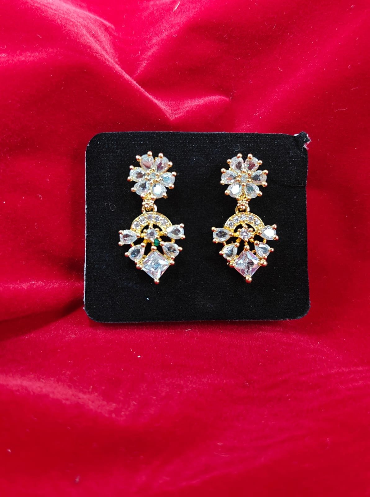 Elegant Impon Floral Crystal Drop Earrings | Ethnic Wedding & Festive Wear Jewellery| Ethnic Wedding & Festive Wear Jewellery | Gold Plated Imitation Earring