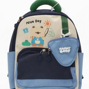 Cute Bear School Backpack for Kids | Cartoon Printed Travel Bag with Mini Pouch | Durable Cloth Fabric | Soft Handle & Smooth Zip Closure